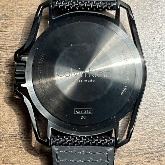 Mens Wristwatch CK CALVIN KLEIN EARTH K5Y31ZB1 Leather Fabric Black SWISS MADE